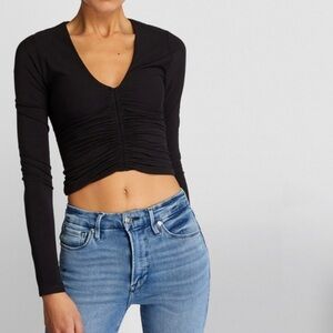 Good American Ruched Crop Top Black NWT